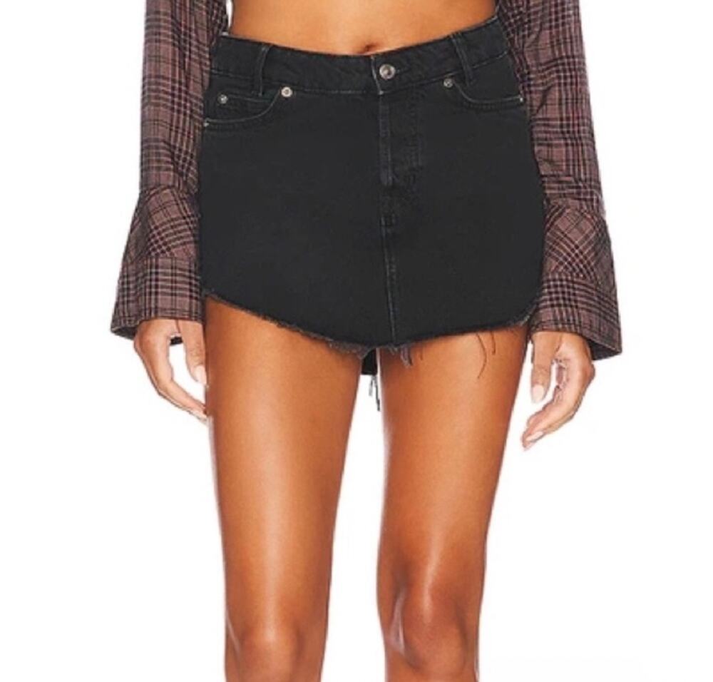 Free People We the Free Sky High Black Cut Off Rounded Hem Skirt 4